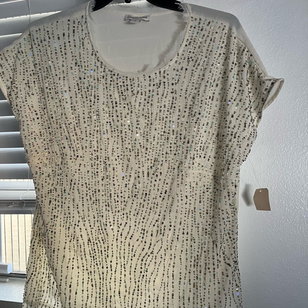 Coldwater Creek Cream Sequin Short Sleeve Top